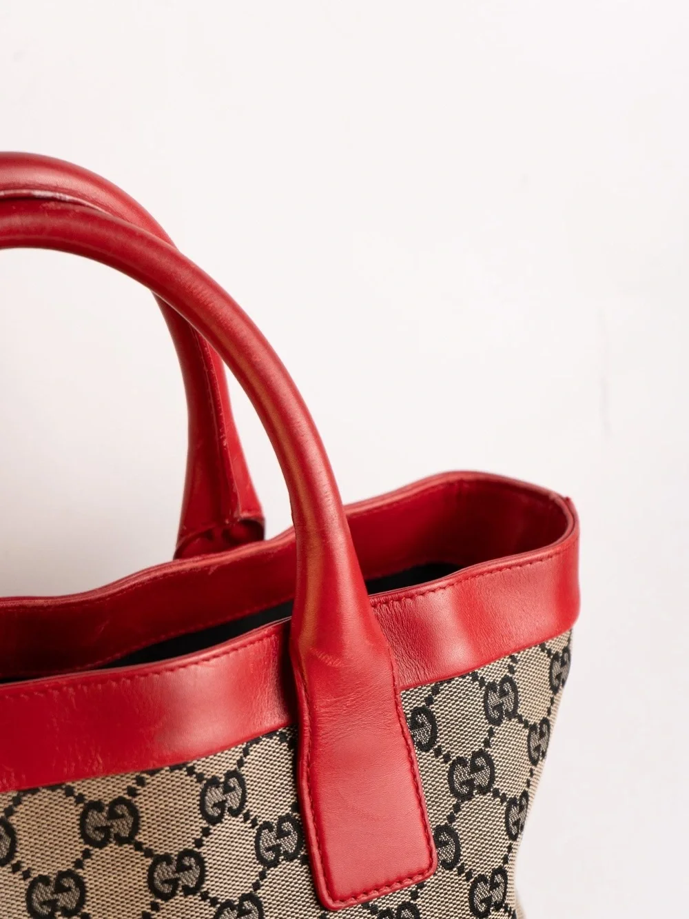 Gucci Beige GG Canvas Tote with Red Leather Trim
